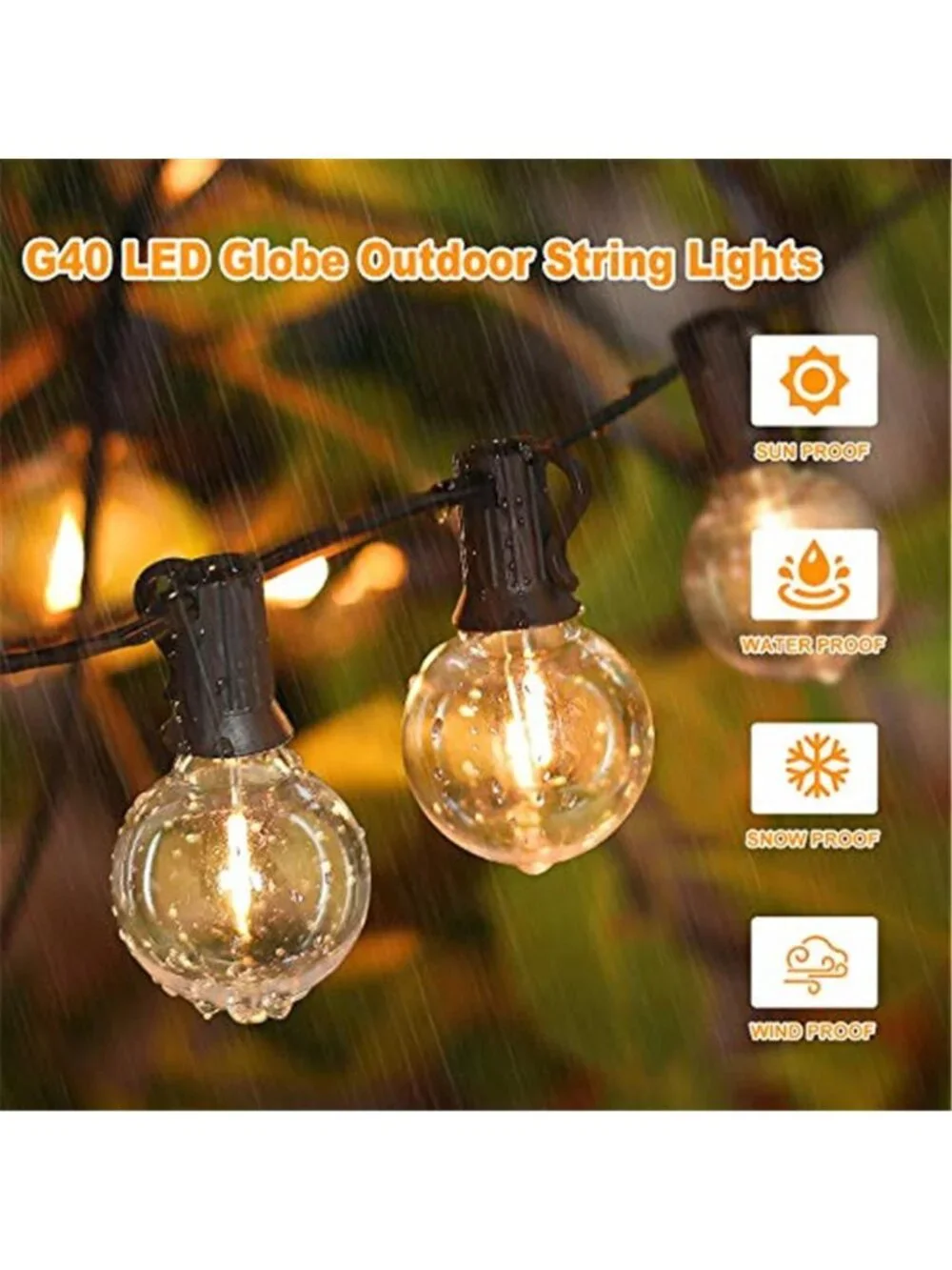 100ft 2Pack Outdoor G40 LED Globe String Lights Dimmable Waterproof Shatterproof